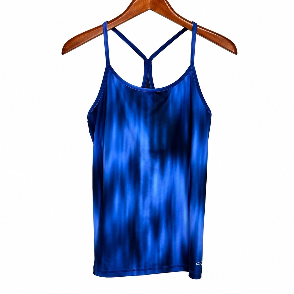 Champion Duo Dry+ Blue Tie Dye Activewear Tank Top with Built-in Bra Womens M